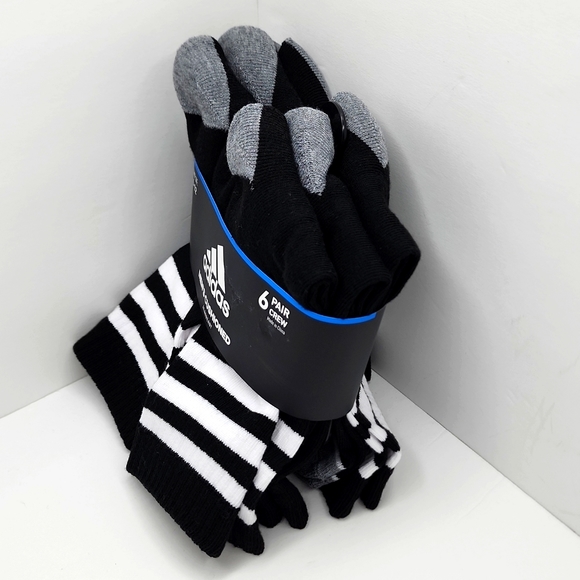 ADIDAS MEN'S CUSHIONED AERORRADY CREW 6 PAIR BLACK SOCK - Picture 2 of 8